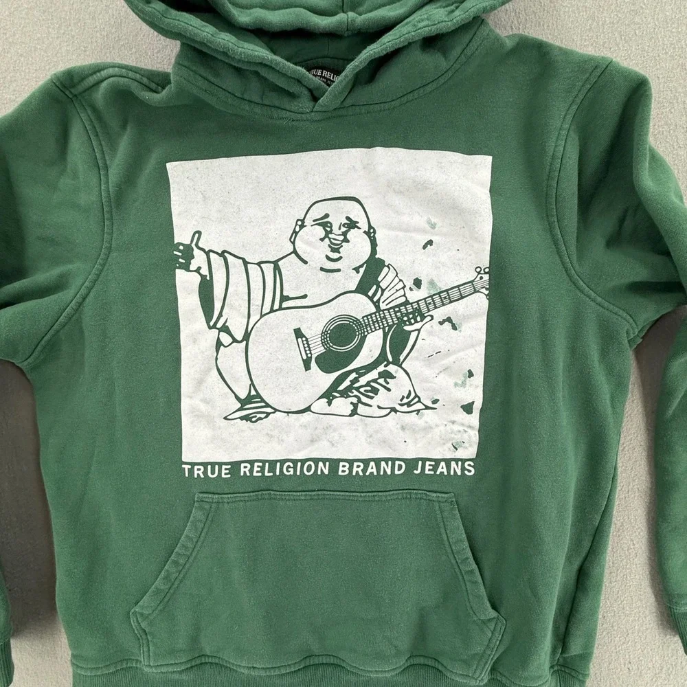 True Religion Pullover Green Buddha Guitar Graphic Hoodie Sweatshirt Men‎ XL